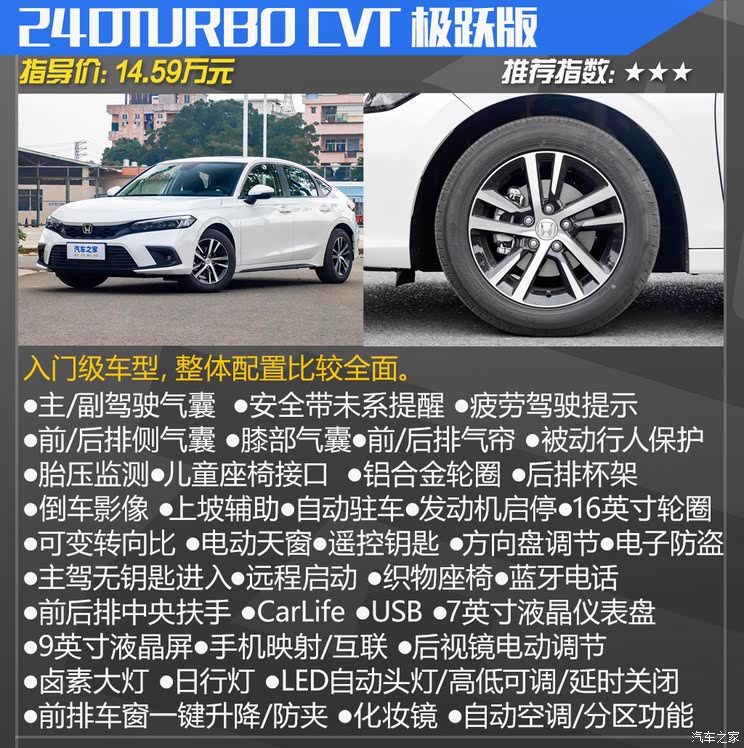 东风本田 思域 2023款 HATCHBACK 240TURBO CVT极锐版