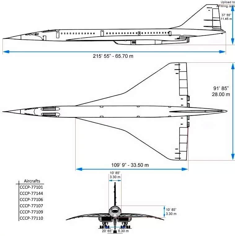 图-144的三视图及相关规格