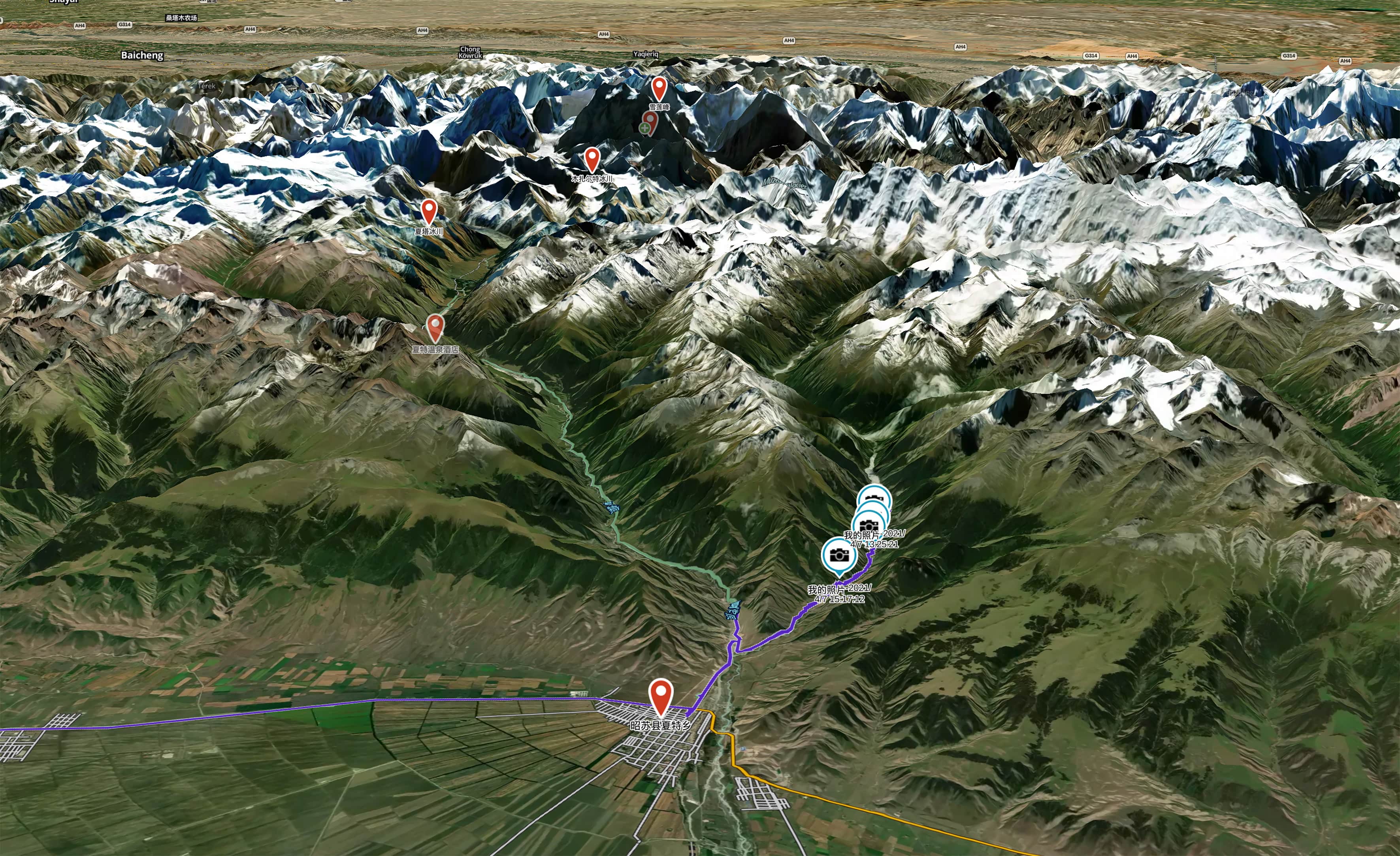 朝北 | 蓝色路线是我行车和徒步的卫星轨迹