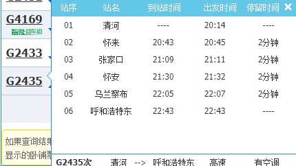 G2435高铁途径站点及时间表