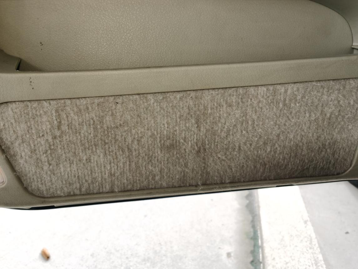 下面门板储物盒是绒布包裹的，由于经常上下车这个地方很容易脏，而且不易清洗。