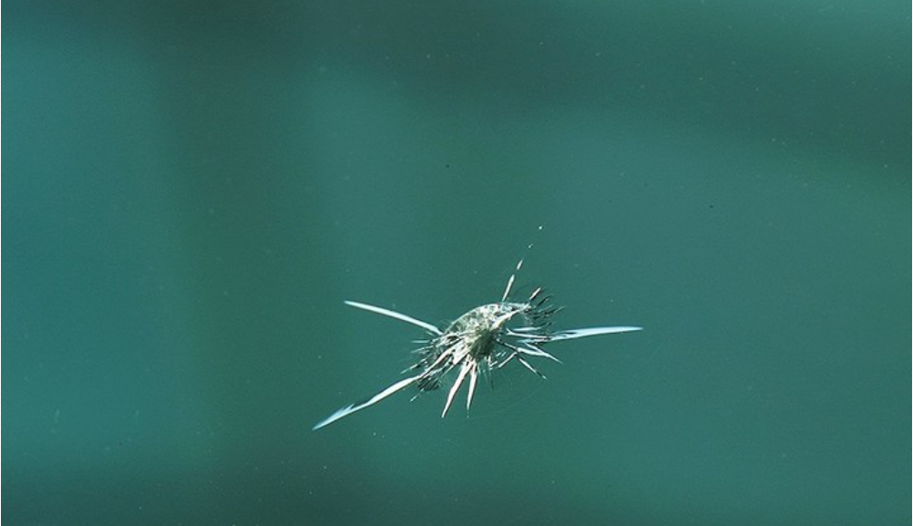 高速中前挡风玻璃被击中发生小裂纹