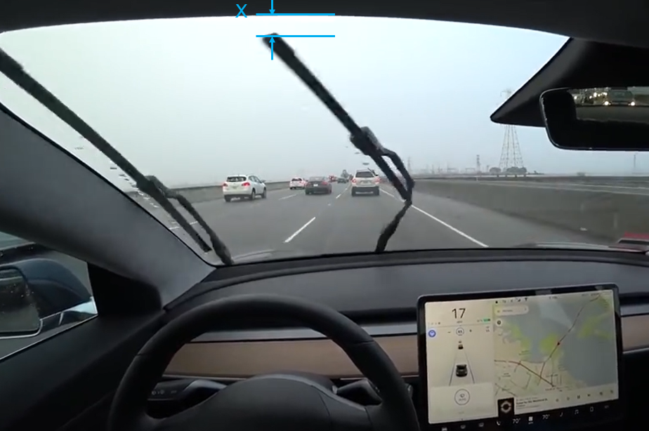 特斯拉Model 3雨刮刮刷线到前风挡玻璃上黑边距离