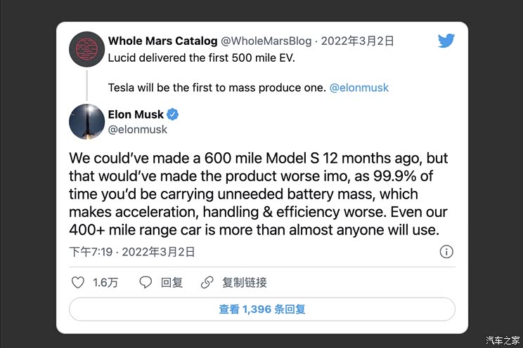 马斯克:我们早就能造续航965km的车了