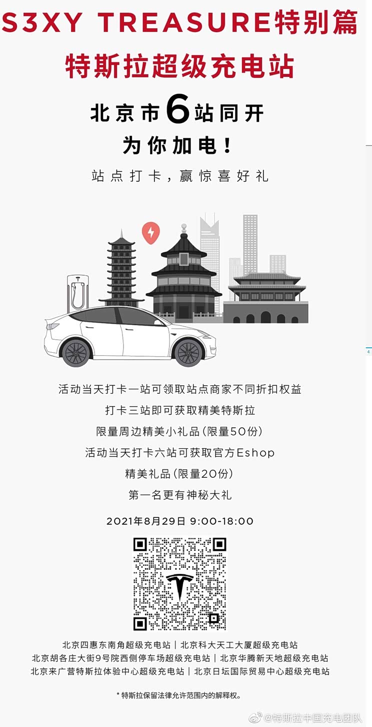 北京:6座特斯拉超级充电站同时开放