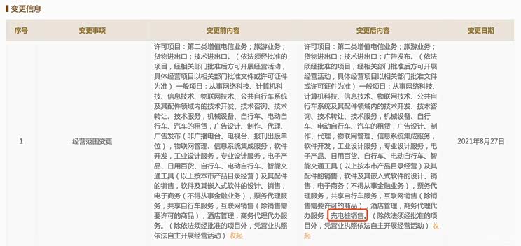 哈啰出行关联公司经营范围增充电桩销售