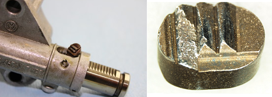 ▲左：单向限位齿 右：磨损后