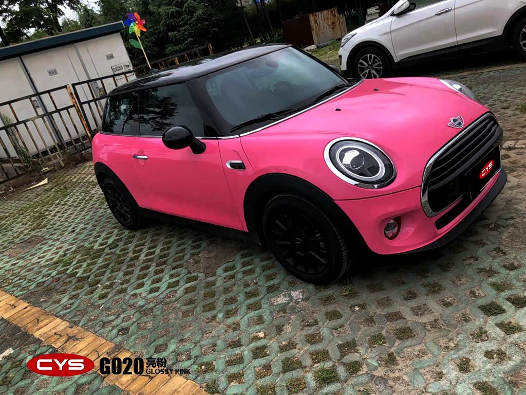minicooper新乡改色膜CYS车衣裳亮粉车身改色贴膜新金泰案例施工效果图