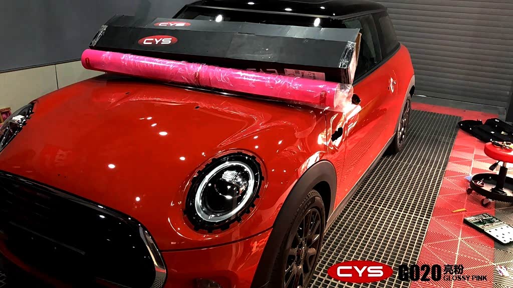minicooper新乡改色膜CYS车衣裳亮粉车身改色贴膜新金泰案例施工效果图