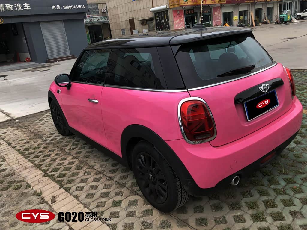 minicooper新乡改色膜CYS车衣裳亮粉车身改色贴膜新金泰案例施工效果图