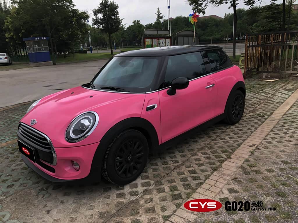 minicooper新乡改色膜CYS车衣裳亮粉车身改色贴膜新金泰案例施工效果图