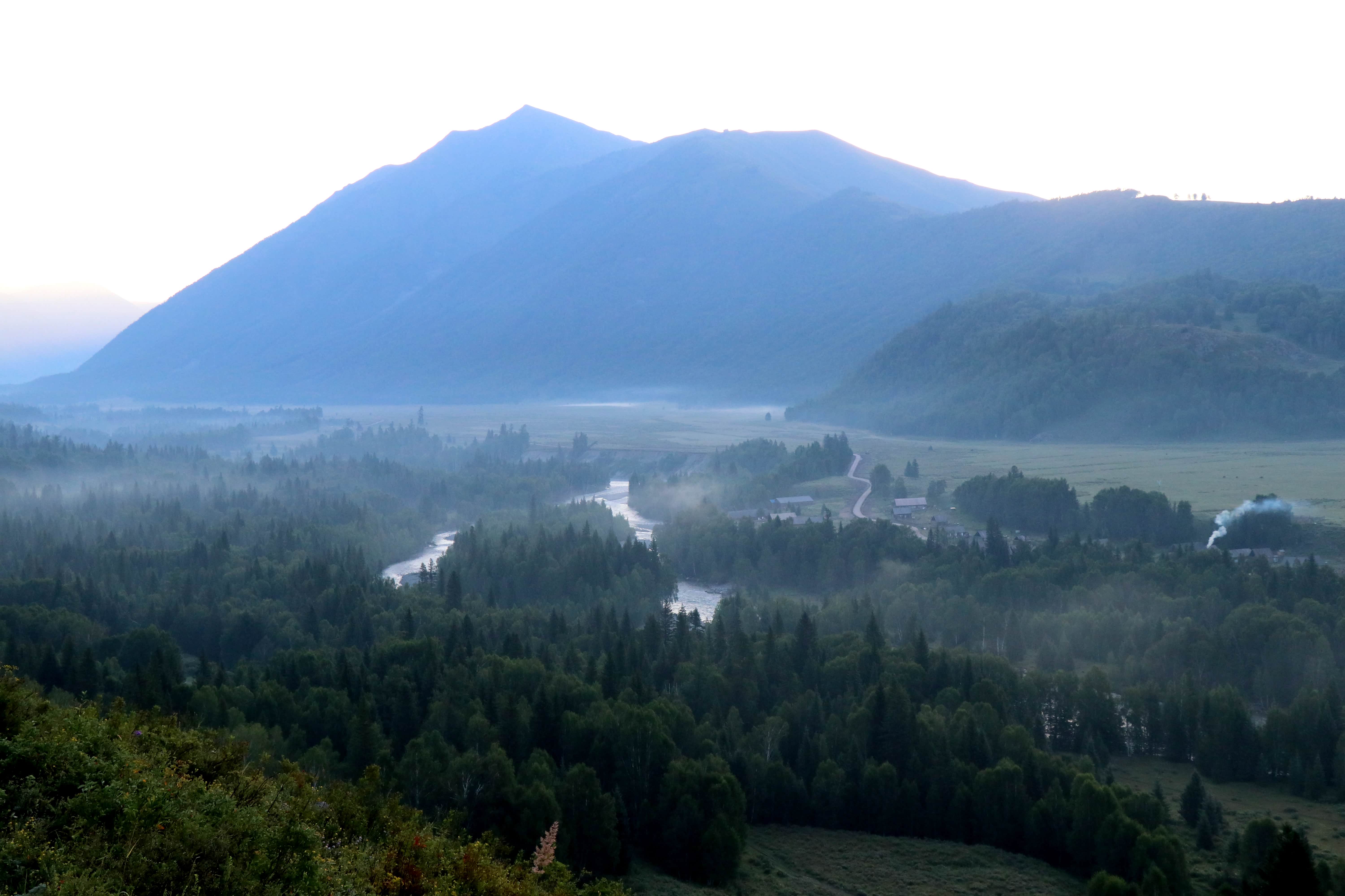上观景台的路上看见晨雾，还有一丝希望，嘿嘿