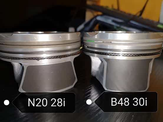 在活塞方面，N20和B48同样使用铝合金铸造活塞，硅化层表面处理，两侧活塞裙树脂基降噪涂层。