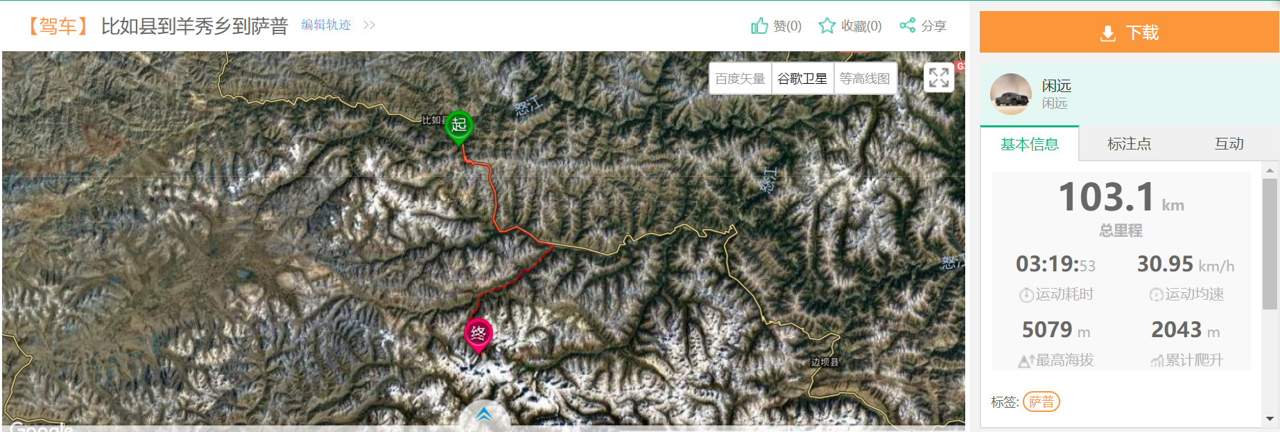 关注“微越野”，回复“萨普2018”可以下载比如县到萨普神山的航迹。