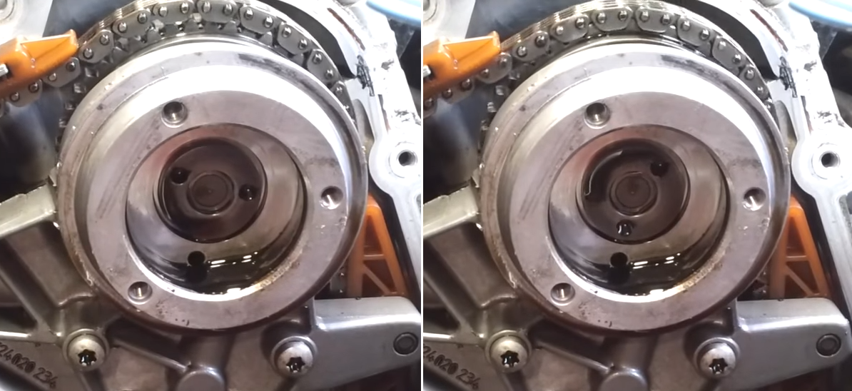 ▲左：链条拉长 右：链条正常