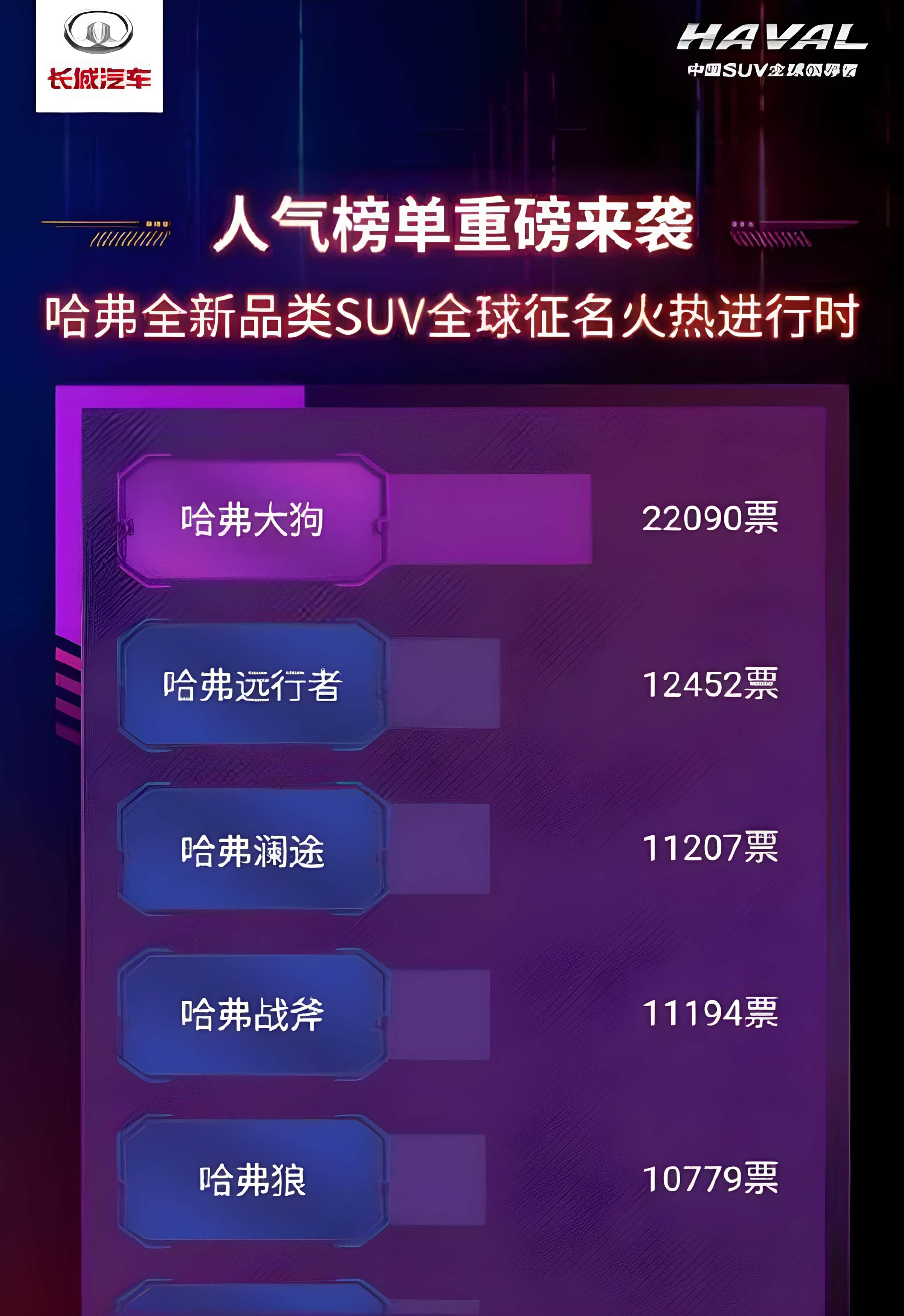 近日哈佛全新suv(内部代号b06)通过网络投票的方式最终定名为哈弗大狗