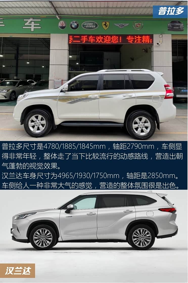 都是同品牌的主力普拉多对比汉兰达