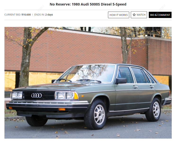这辆奥迪5000目前已有8次竞价,当前的最高出价为10600美元(约合人民币