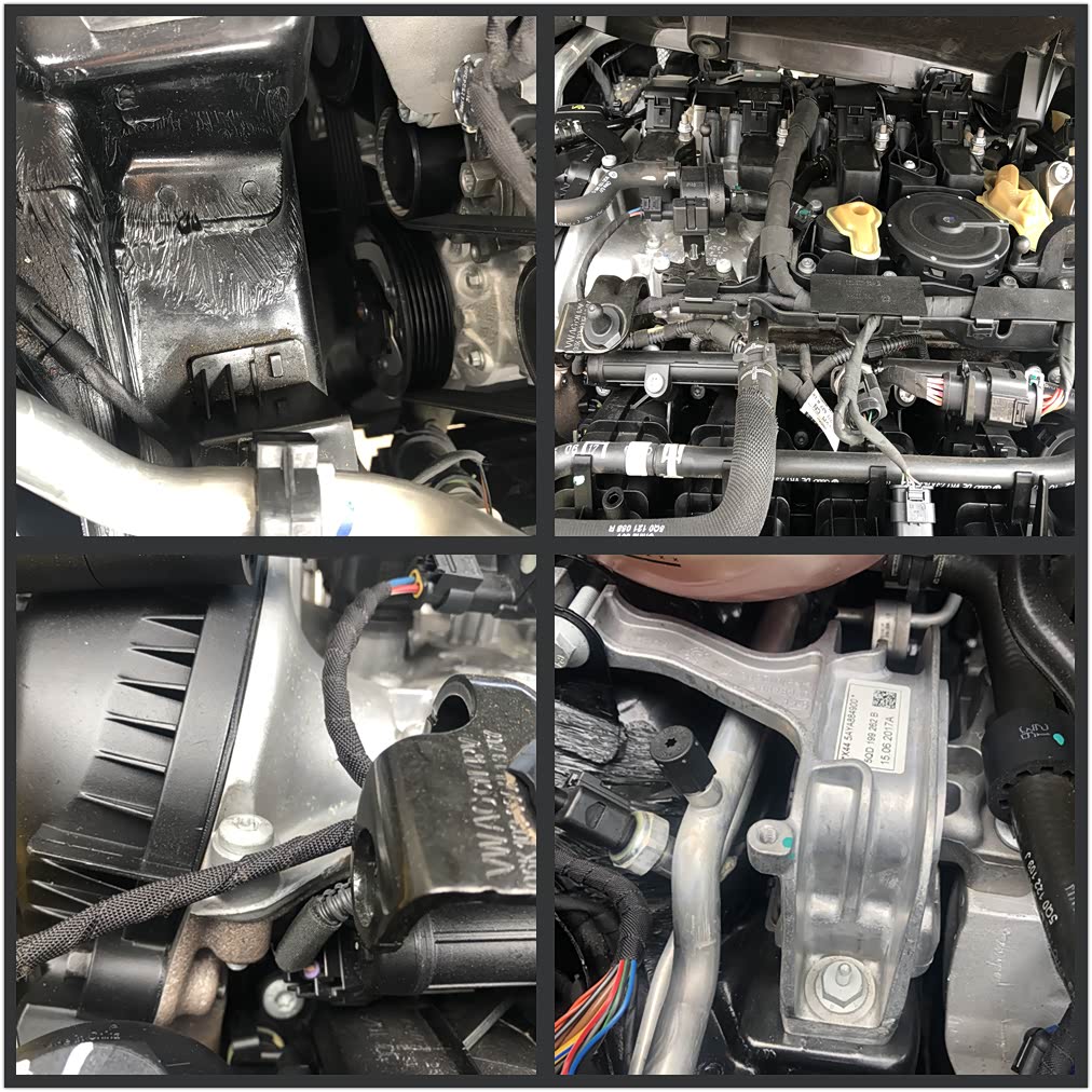 发动机没有拆卸痕迹,气门室盖没有渗油现象,机脚也比较新